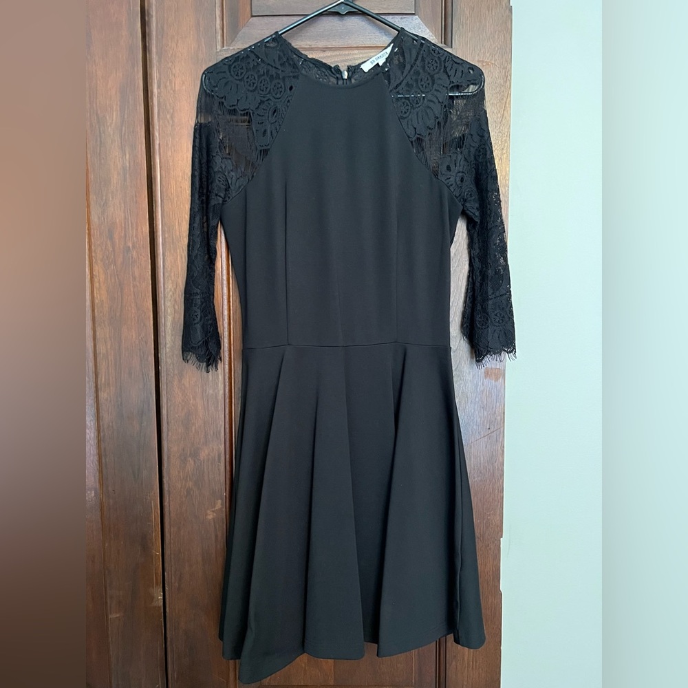 BB Dakota 'Yale' Lace Panel Fit & Flare Dress - Black - Small